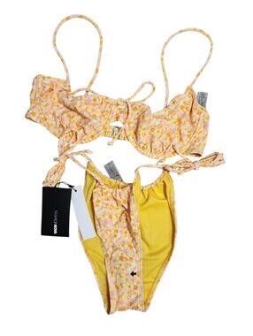 Fashion Nova Yellow Floral Two Piece Bikini Size Medium‎